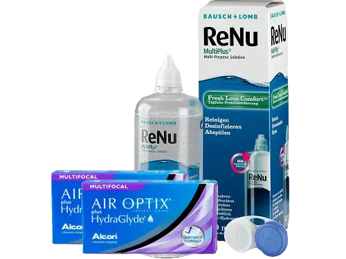 Lentes de Contato Air Optix Plus HydraGlyde Multifocal + Renu Multiplus - Packs