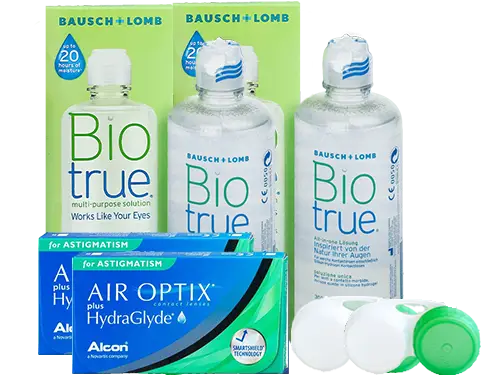 Lentes de Contato Air Optix Plus HydraGlyde for Astigmatism + Biotrue - Packs