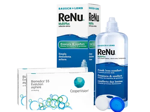 Lentes de Contato Biomedics 55 Evolution + Renu Multiplus - Packs