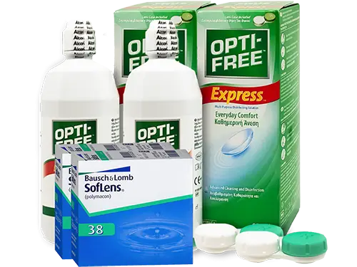 Lentes de Contato Soflens 38 + Opti-Free Express - Packs
